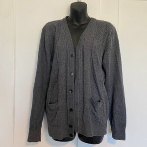 Grey Long Sleeve Button Up Winter Cardigan With Pockets Women's Size Medium